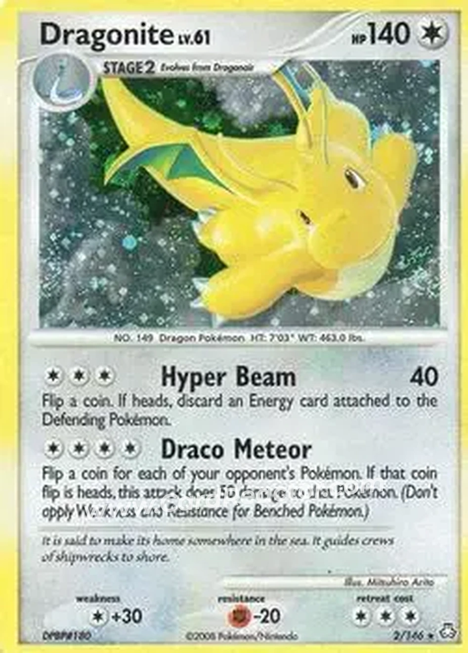 2008 Pokemon Diamond & Pearl Legends Awakened #2/146 - Dragonite - Front