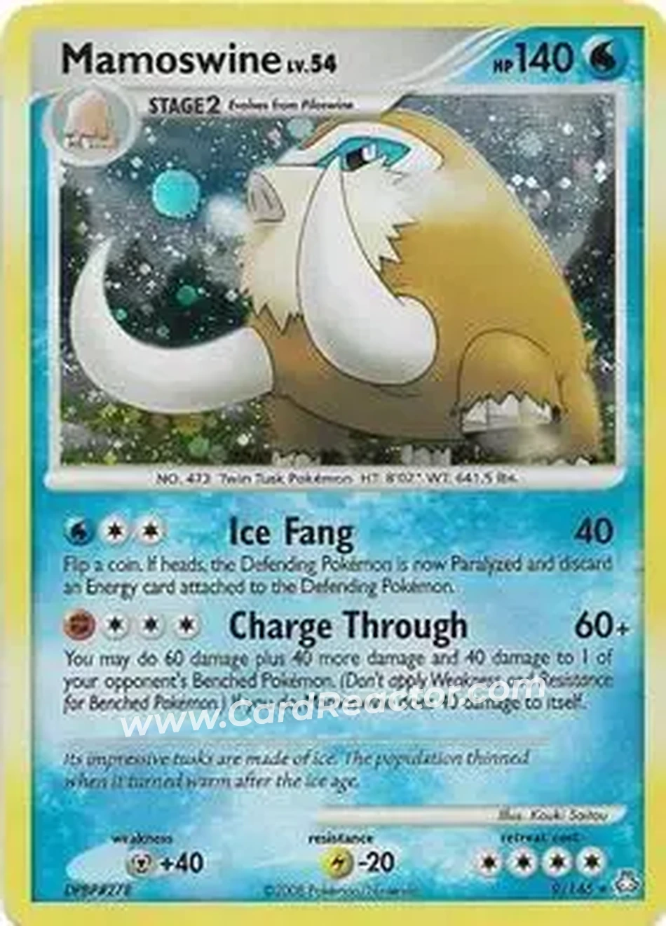 2008 Pokemon Diamond & Pearl Legends Awakened #9/146 - Mamoswine ex - Front