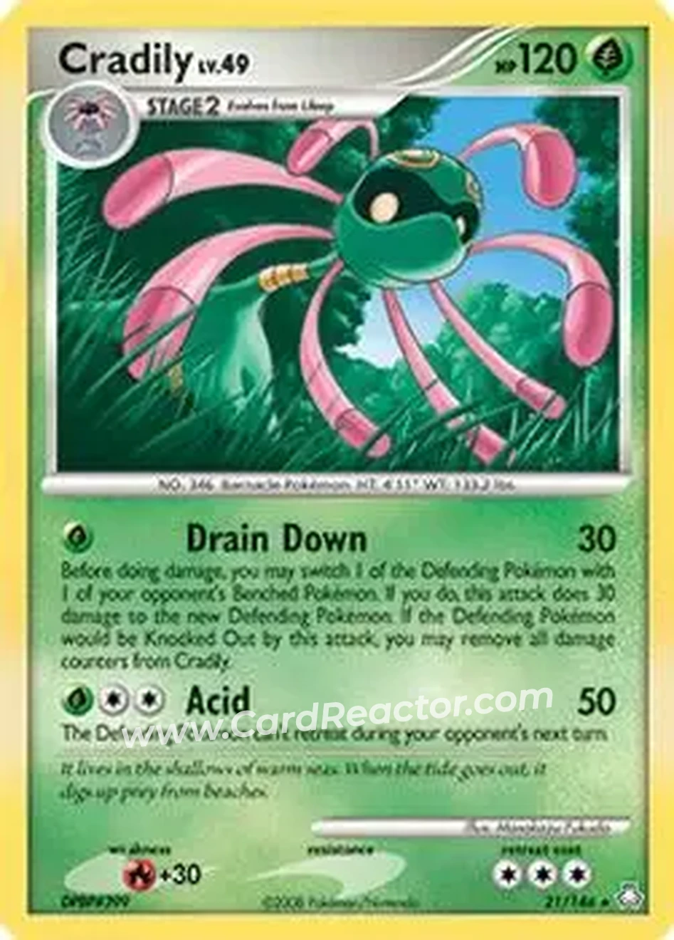 2008 Pokemon Diamond & Pearl Legends Awakened #21/146 - Cradily - Front