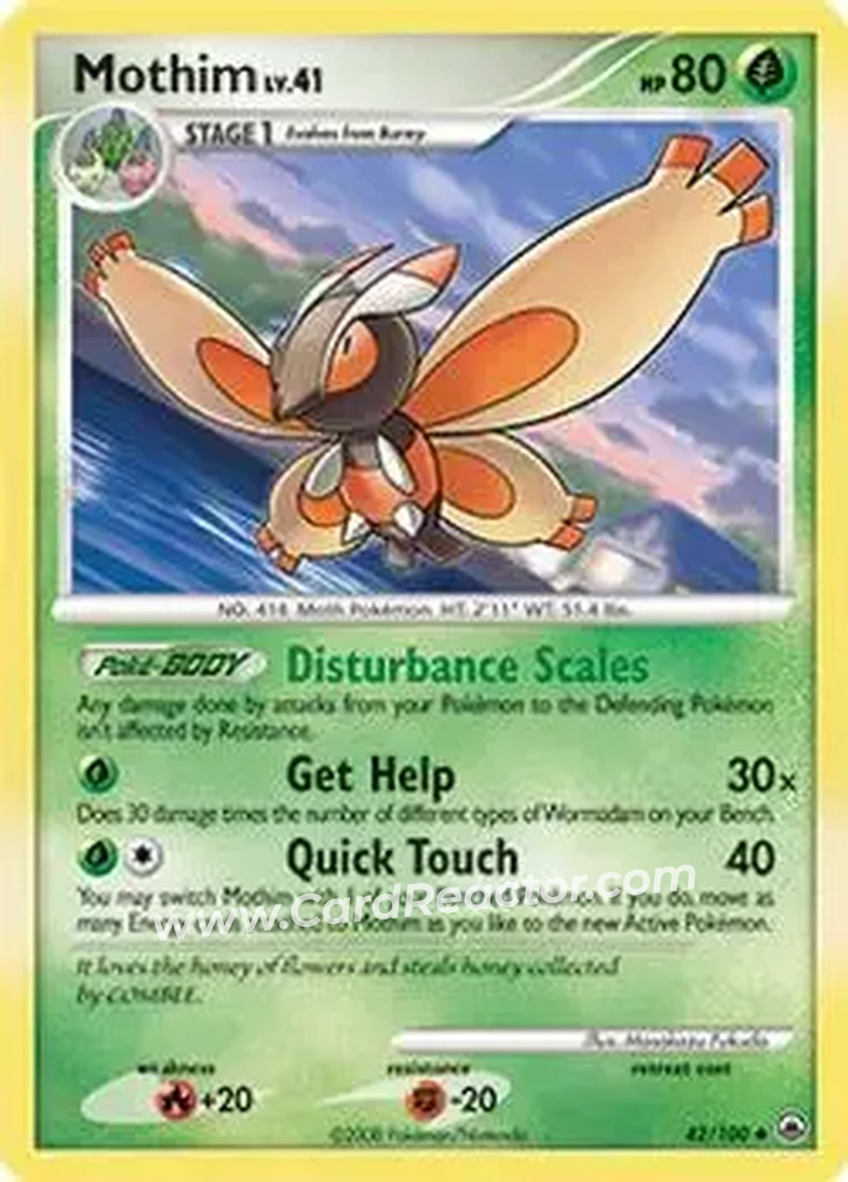 2008 Pokemon Diamond & Pearl Majestic Dawn #42/100 - Mothim - Front