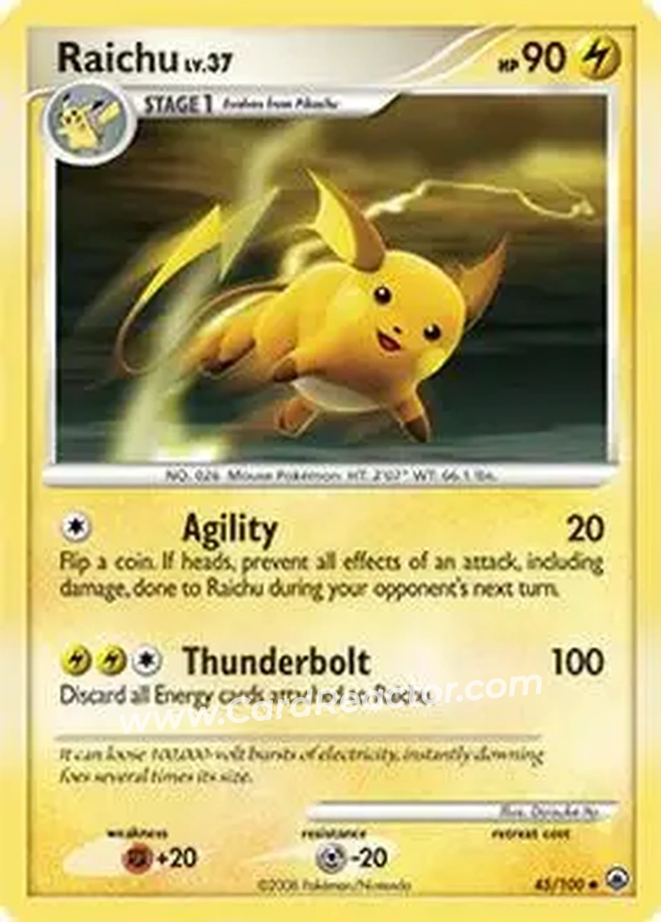 2008 Pokemon Diamond & Pearl Majestic Dawn #45/100 - Raichu - Front