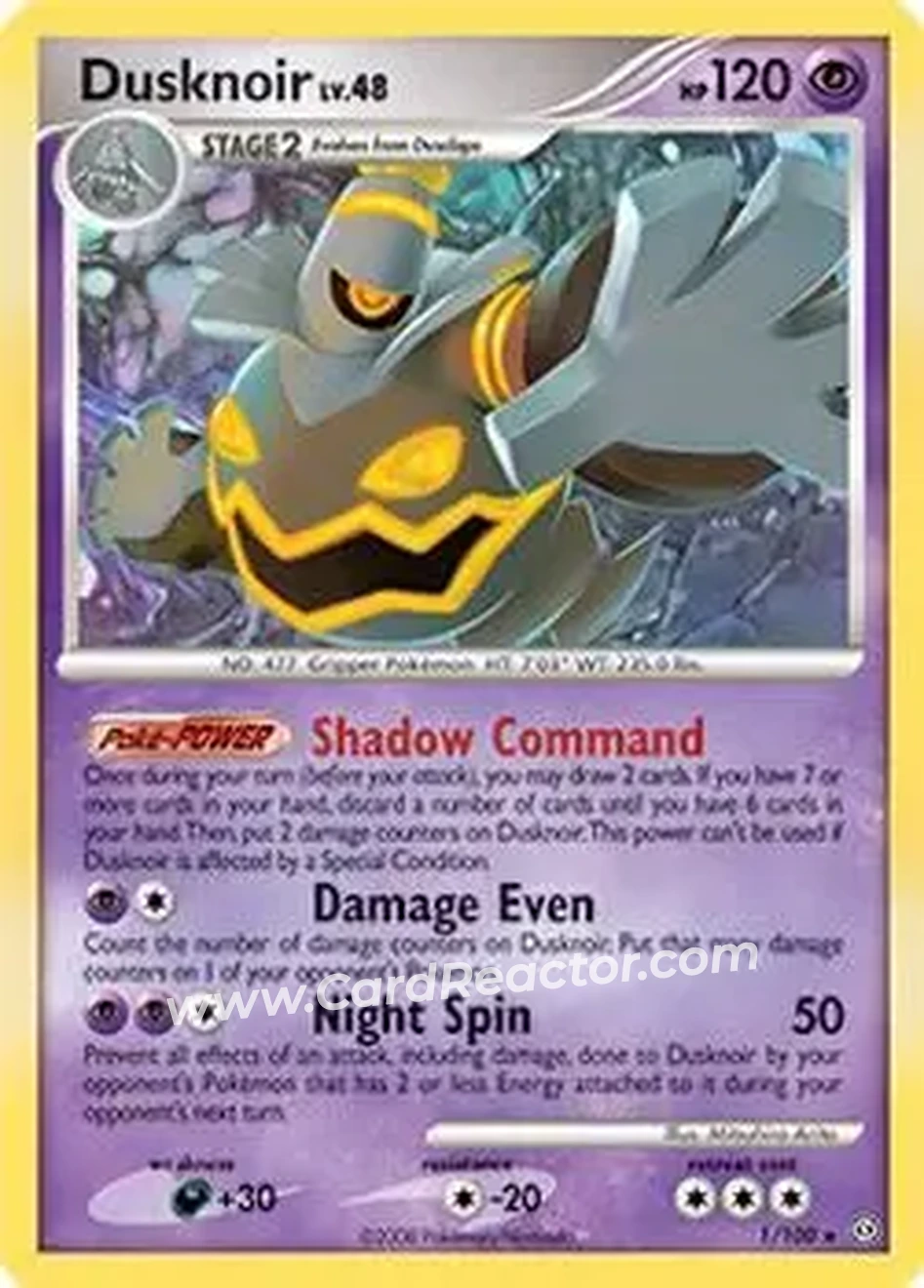 2008 Pokemon Diamond & Pearl Stormfront #1/100 - Dusknoir - Front