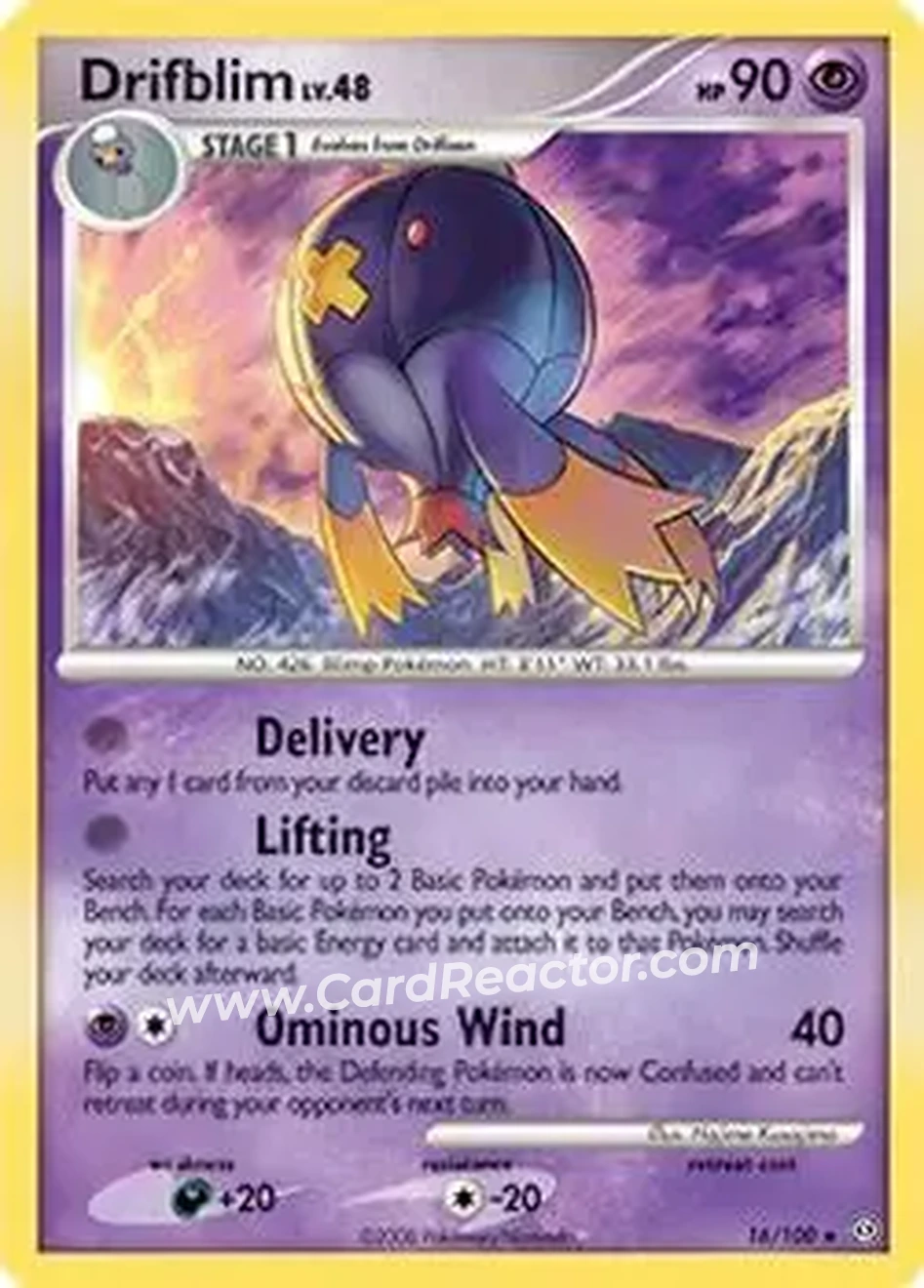 2008 Pokemon Diamond & Pearl Stormfront #16/100 - Drifblim - Front