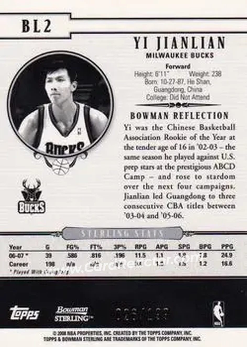 2007-08 Bowman Sterling - Box Loaders #BL2 - Yi Jianlian - Milwaukee Bucks - Back