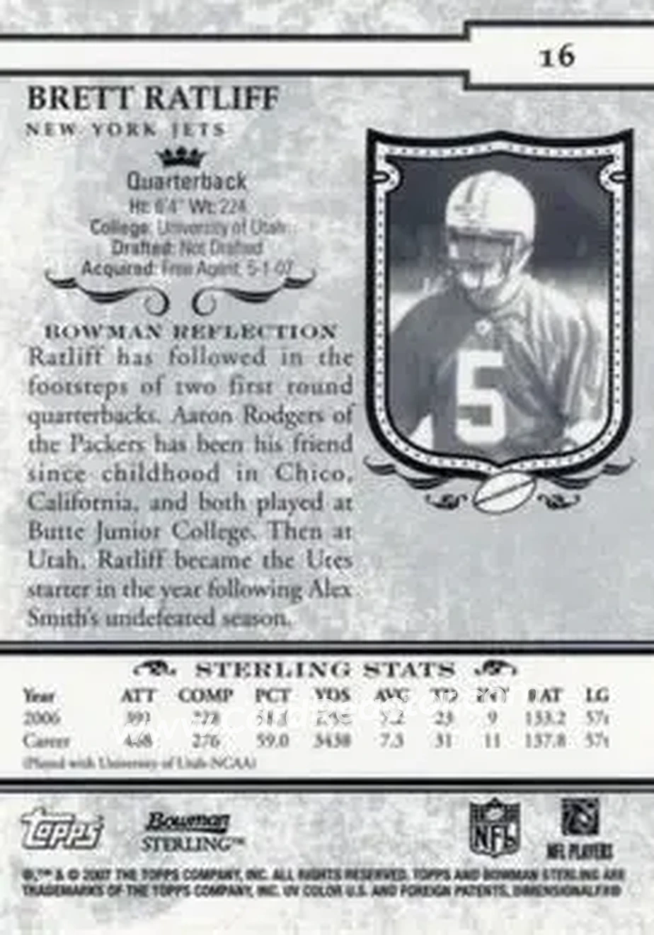 2007 Bowman Sterling #16 - Brett Ratliff - New York Jets - Back