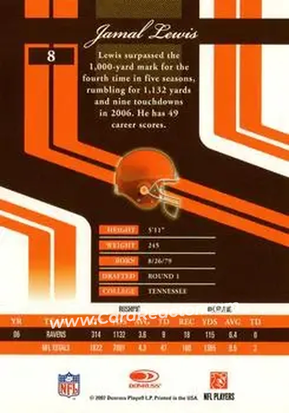 2007 Donruss Elite #8 - Jamal Lewis - Cleveland Browns - Back