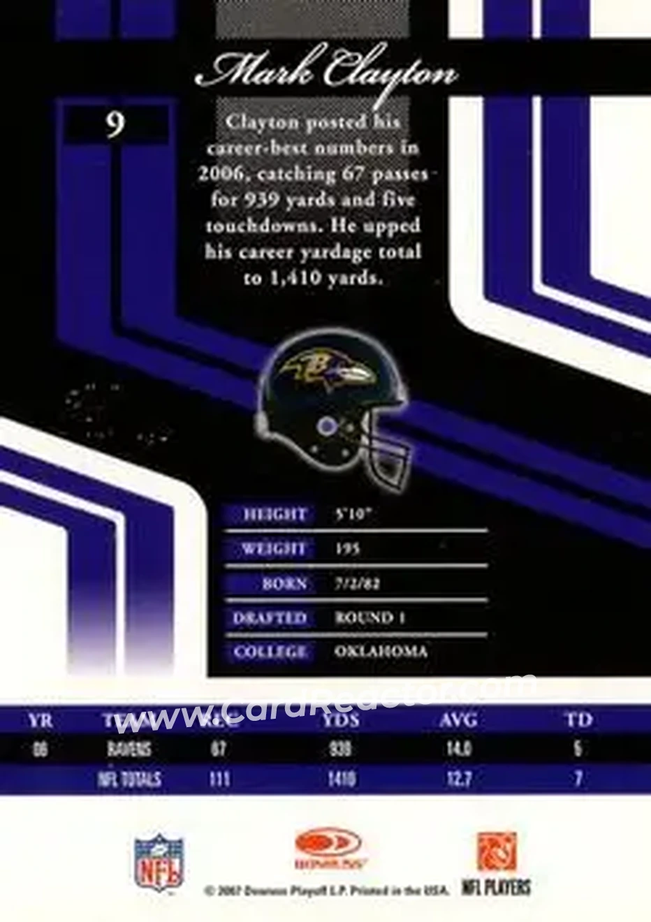 2007 Donruss Elite #9 - Mark Clayton - Baltimore Ravens - Back