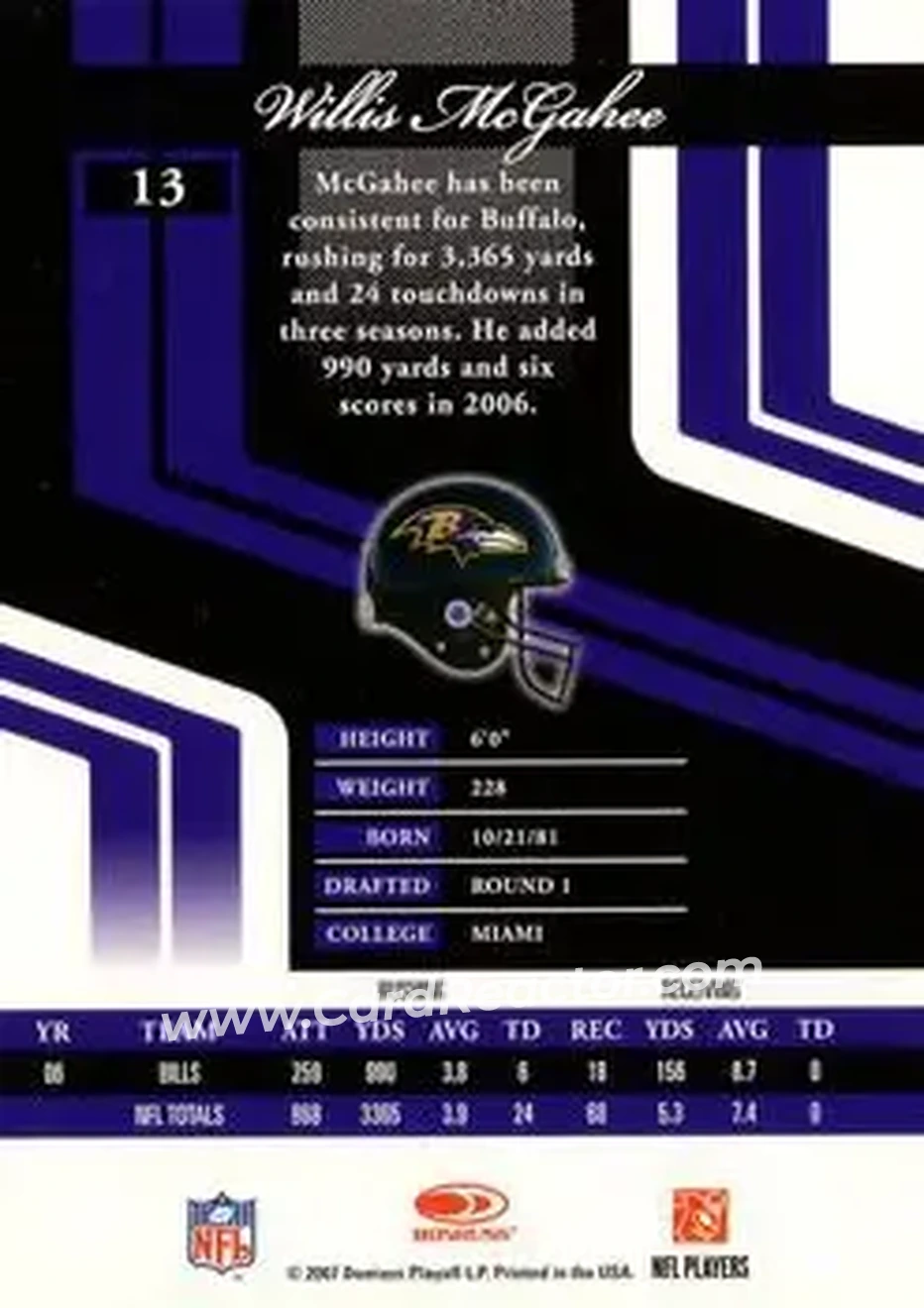 2007 Donruss Elite #13 - Willis McGahee - Baltimore Ravens - Back
