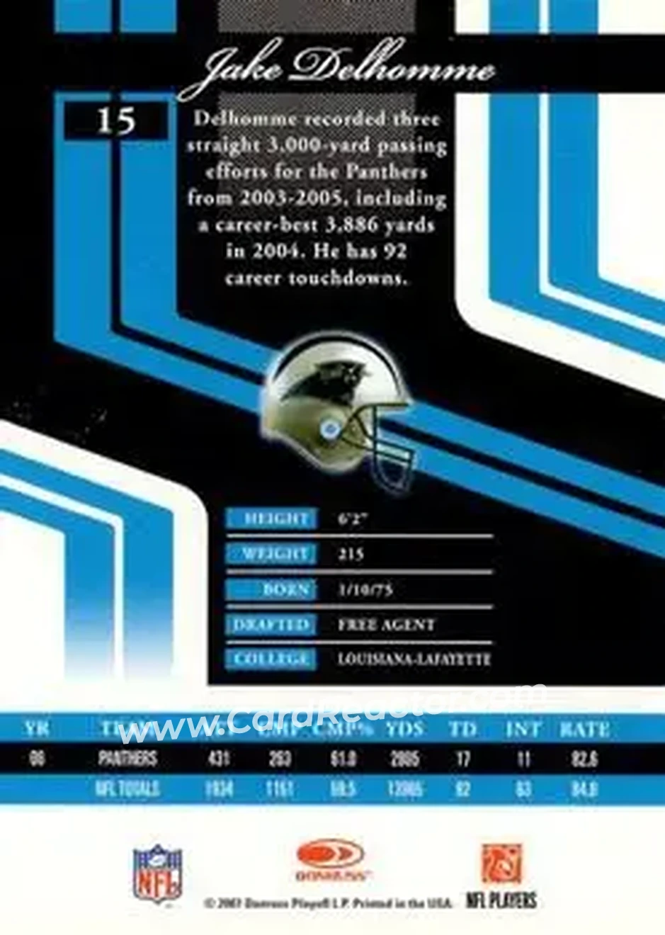 2007 Donruss Elite #15 - Jake Delhomme - Carolina Panthers - Back