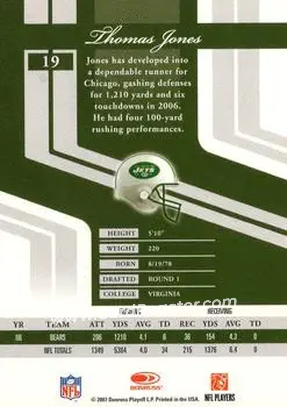 2007 Donruss Elite #19 - Thomas Jones - New York Jets - Back