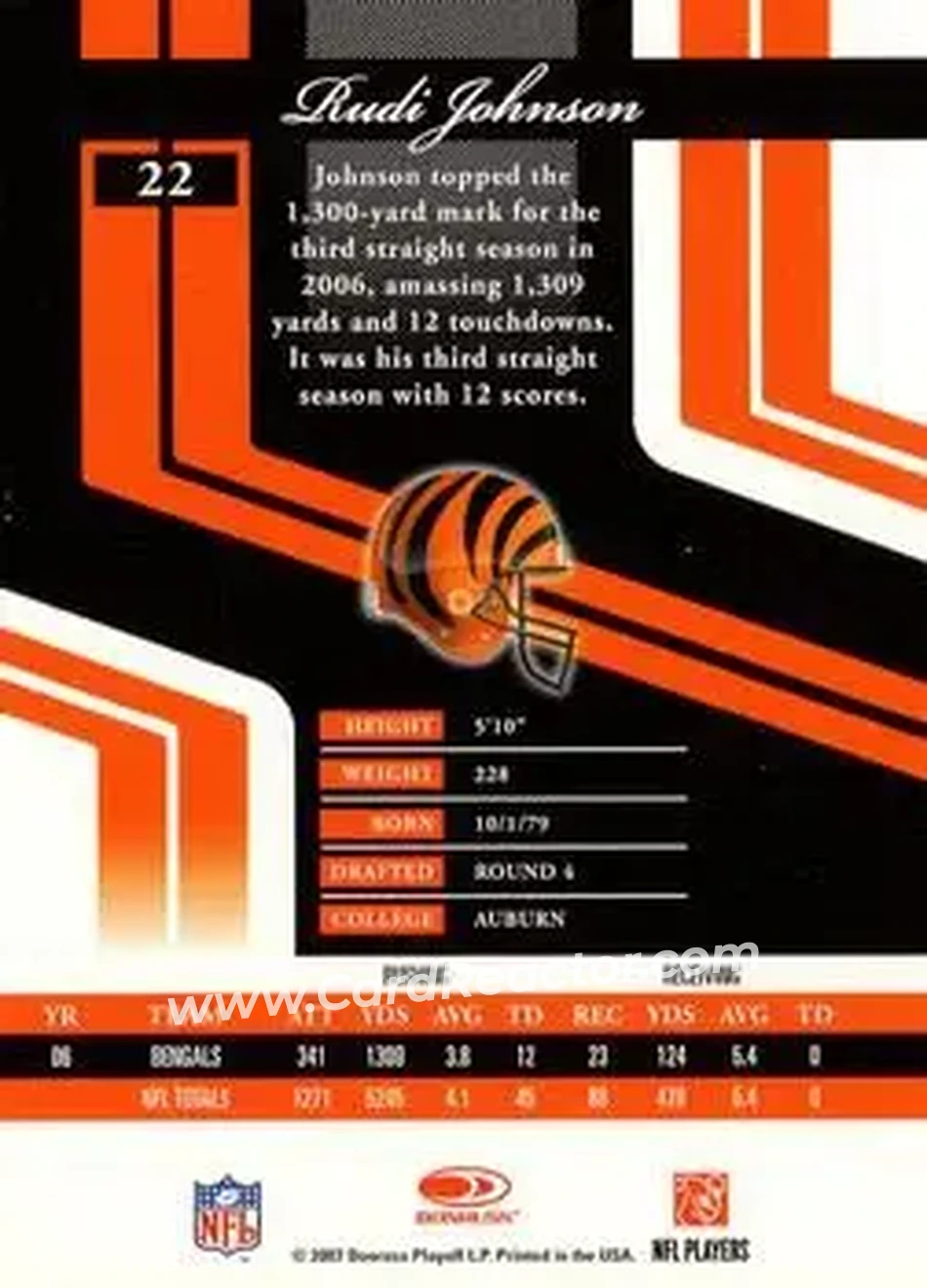 2007 Donruss Elite #22 - Rudi Johnson - Cincinnati Bengals - Back