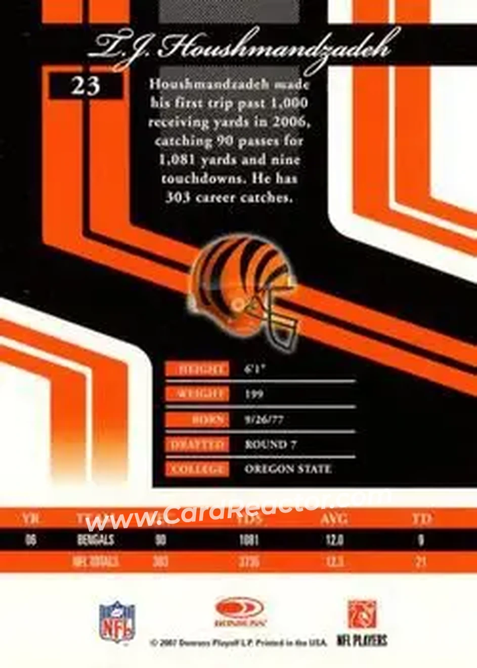 2007 Donruss Elite #23 - T.J. Houshmandzadeh - Cincinnati Bengals - Back