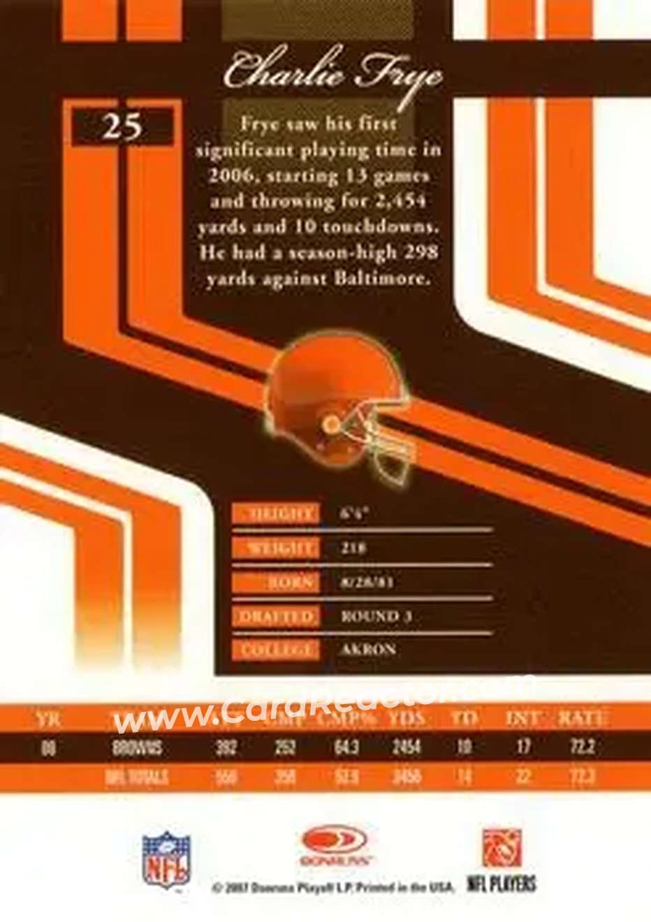 2007 Donruss Elite #25 - Charlie Frye - Cleveland Browns - Back