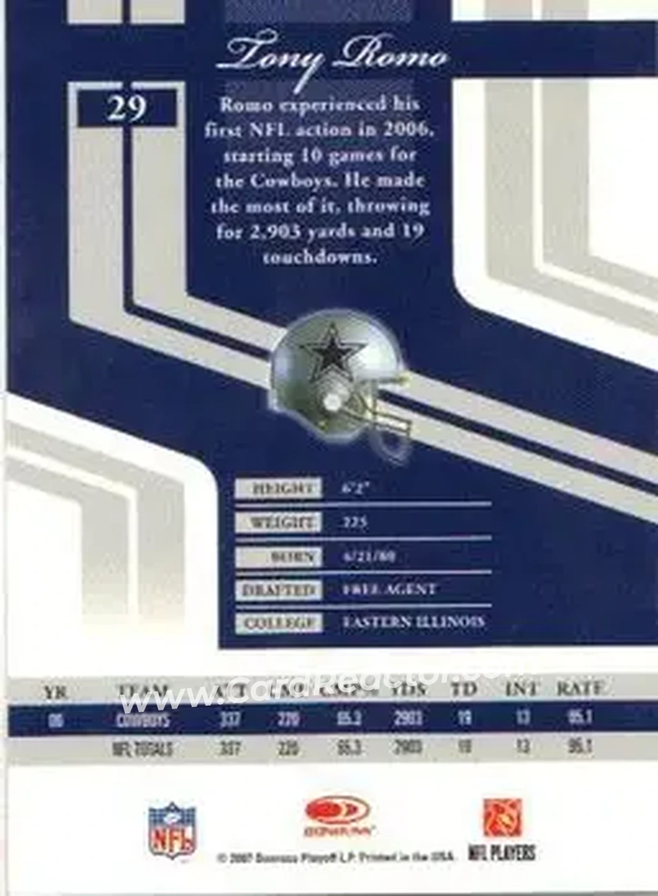 2007 Donruss Elite #29 - Tony Romo - Dallas Cowboys - Back