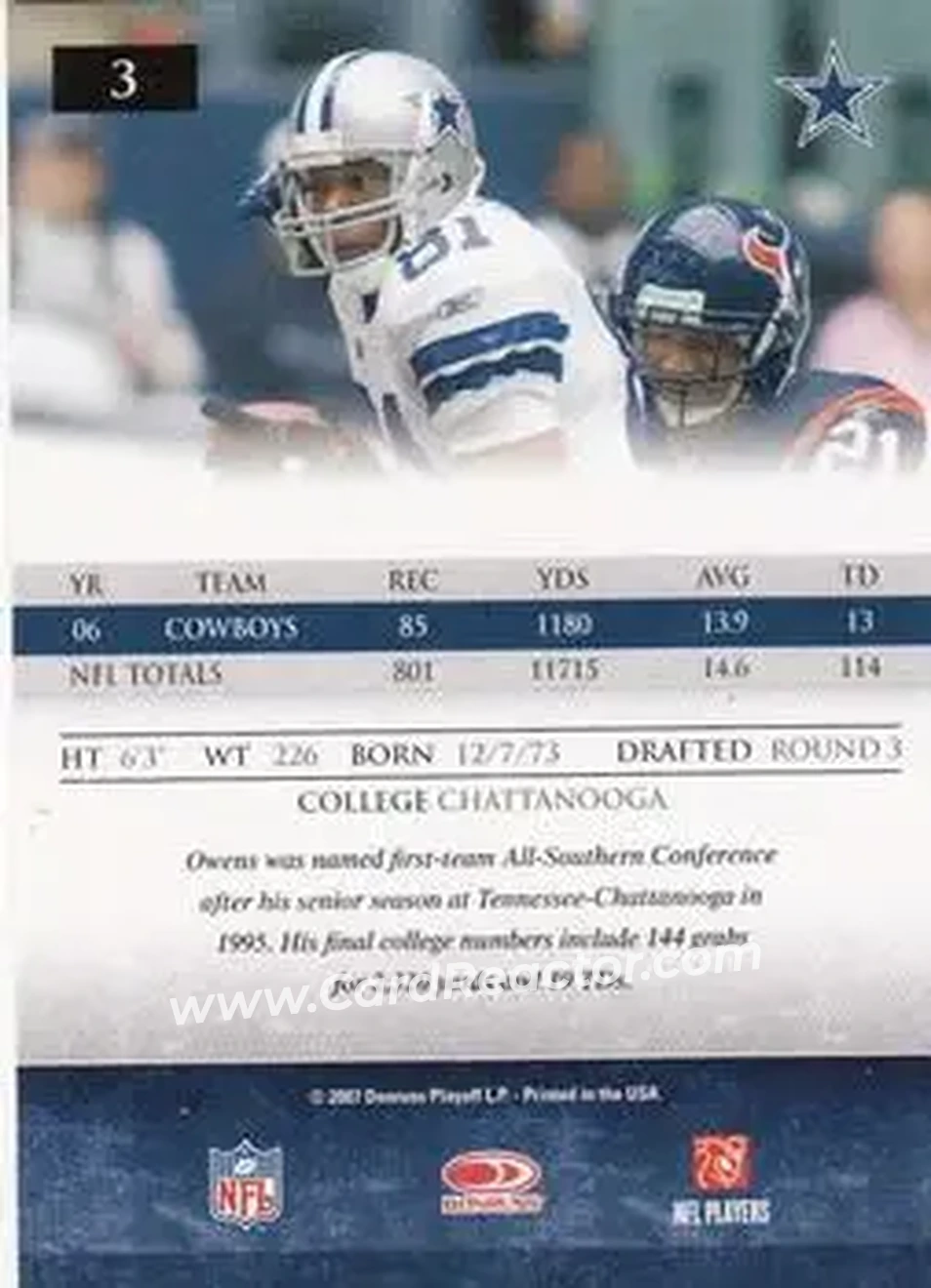2007 Donruss Gridiron Gear #3 - Terrell Owens - Dallas Cowboys - Back