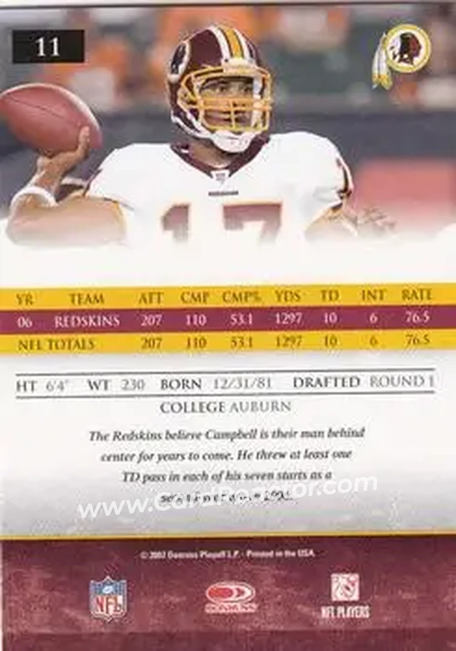2007 Donruss Gridiron Gear #11 - Jason Campbell - Washington Redskins - Back