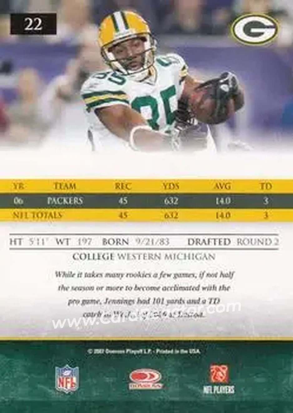 2007 Donruss Gridiron Gear #22 - Greg Jennings - Green Bay Packers - Back
