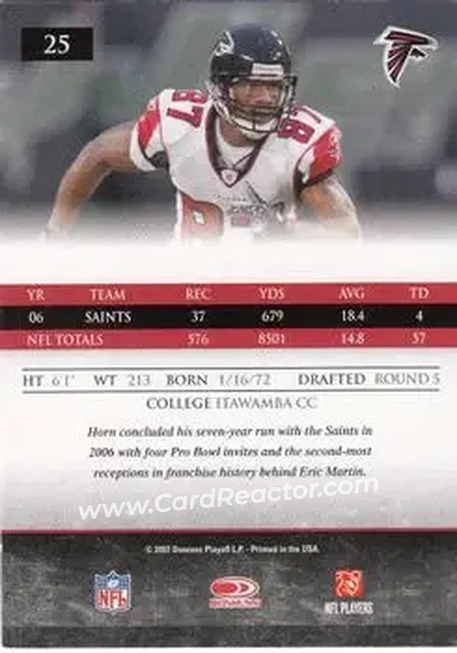 2007 Donruss Gridiron Gear #25 - Joe Horn - Atlanta Falcons - Back