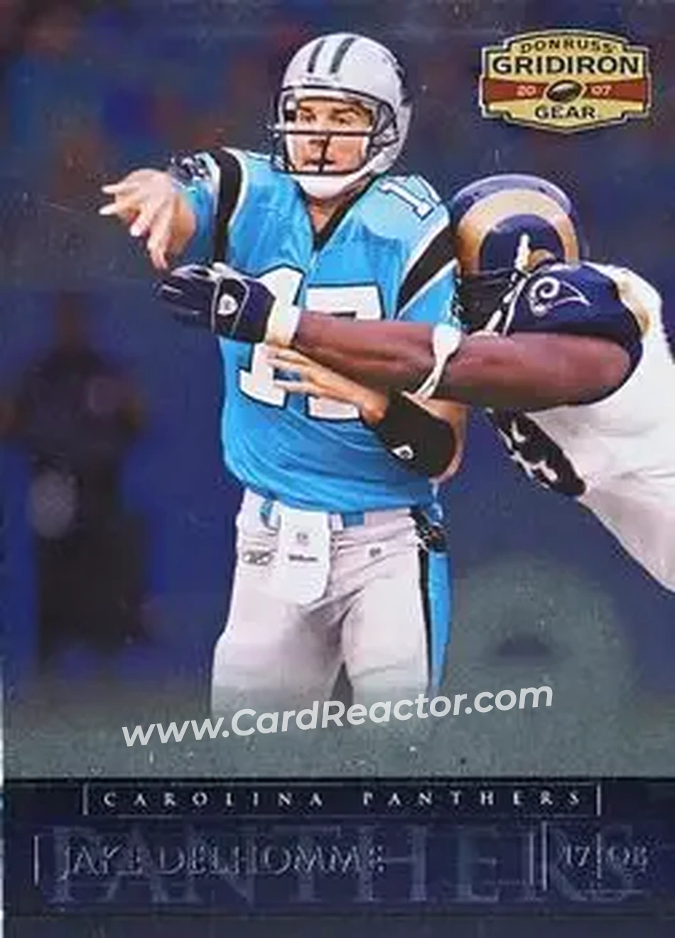 2007 Donruss Gridiron Gear #28 - Jake Delhomme - Carolina Panthers - Front 2007 Donruss Gridiron Gear #28 - Jake Delhomme - Carolina Panthers - Front