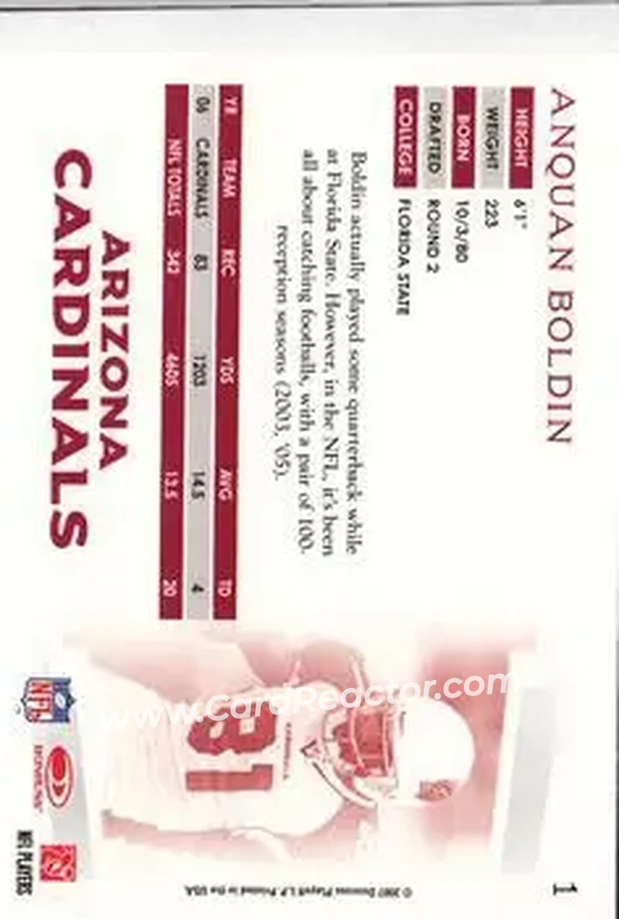 2007 Donruss Threads #1 - Anquan Boldin - Arizona Cardinals - Back