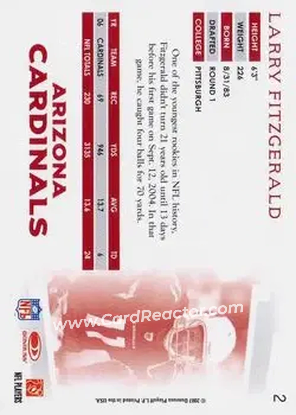 2007 Donruss Threads #2 - Larry Fitzgerald - Arizona Cardinals - Back