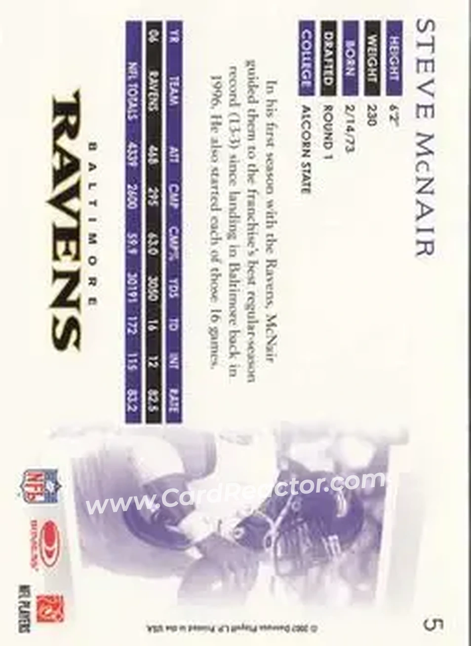 2007 Donruss Threads #5 - Steve McNair - Baltimore Ravens - Back