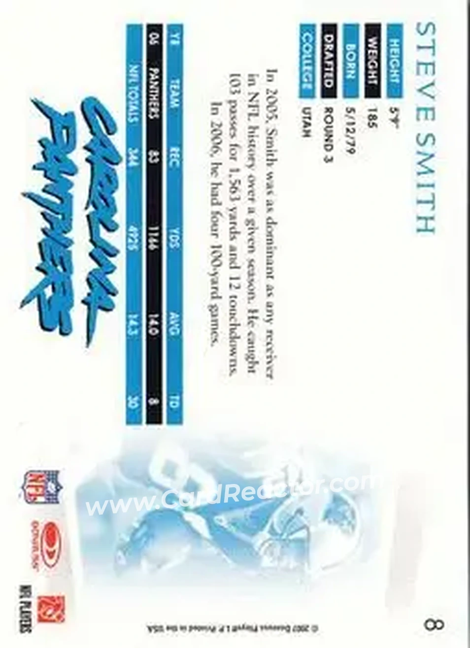 2007 Donruss Threads #8 - Steve Smith Sr. - Carolina Panthers - Back