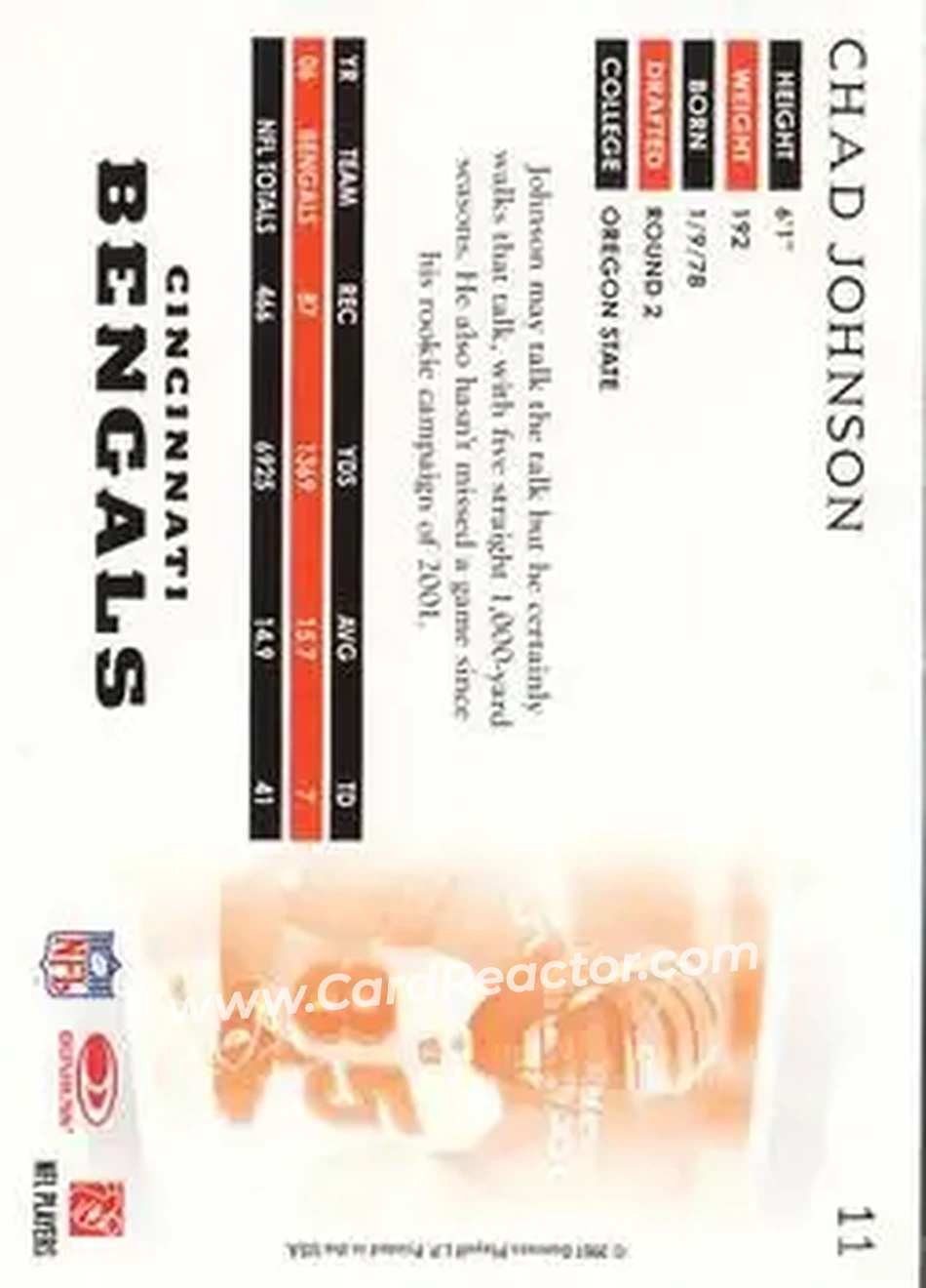 2007 Donruss Threads #11 - Chad Ochocinco - Cincinnati Bengals - Back