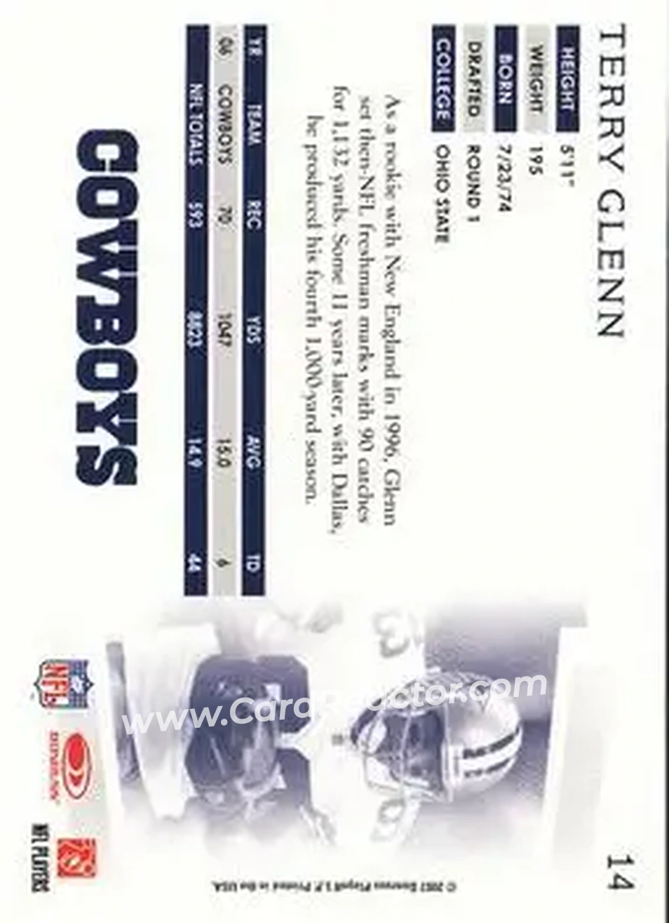 2007 Donruss Threads #14 - Terry Glenn - Dallas Cowboys - Back