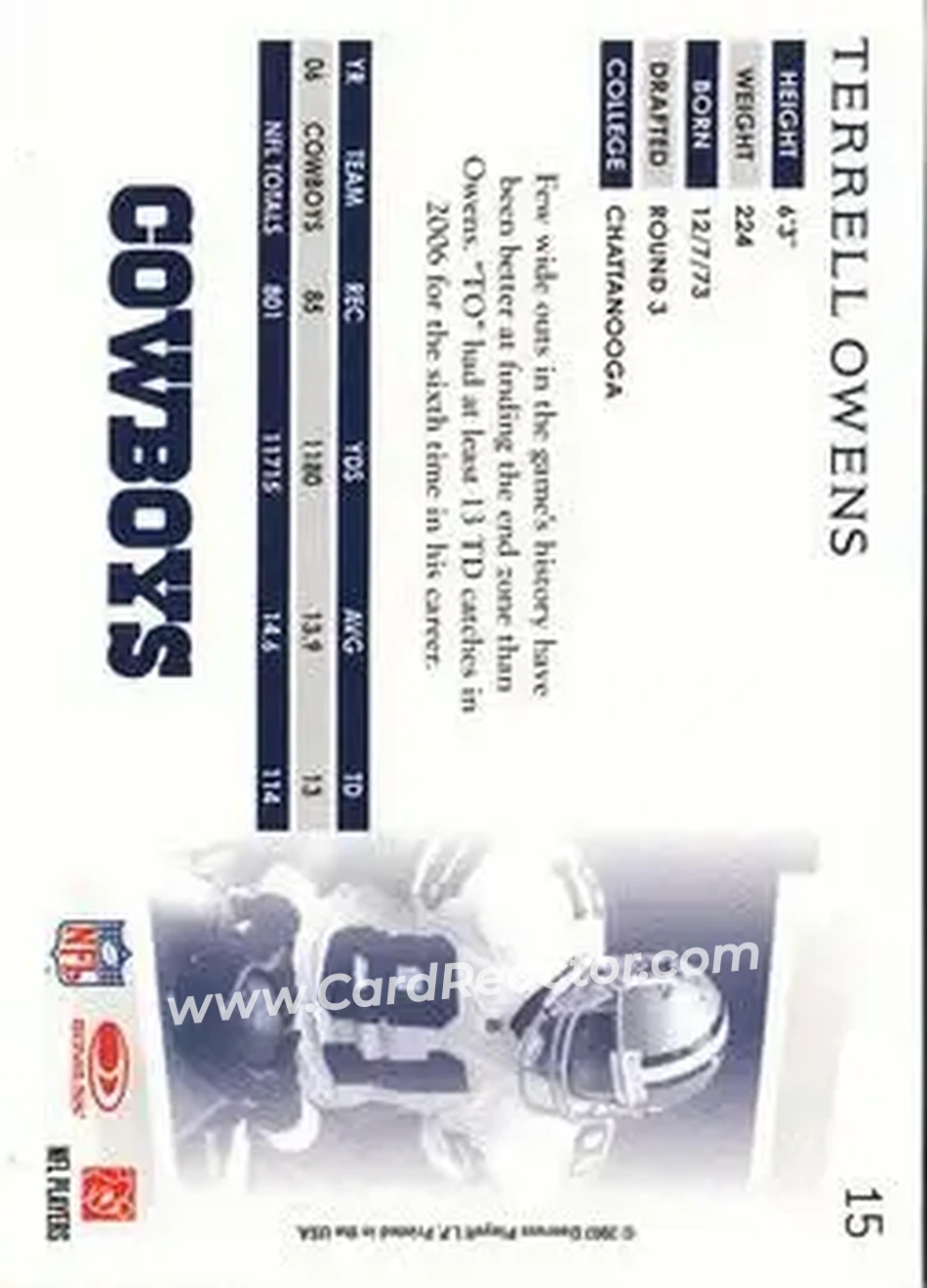 2007 Donruss Threads #15 - Terrell Owens - Dallas Cowboys - Back
