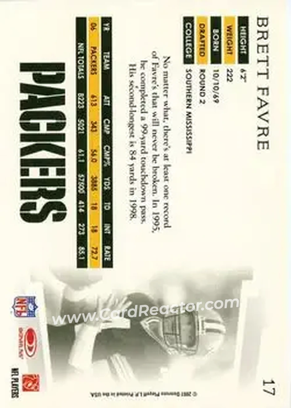 2007 Donruss Threads #17 - Brett Favre - Green Bay Packers - Back