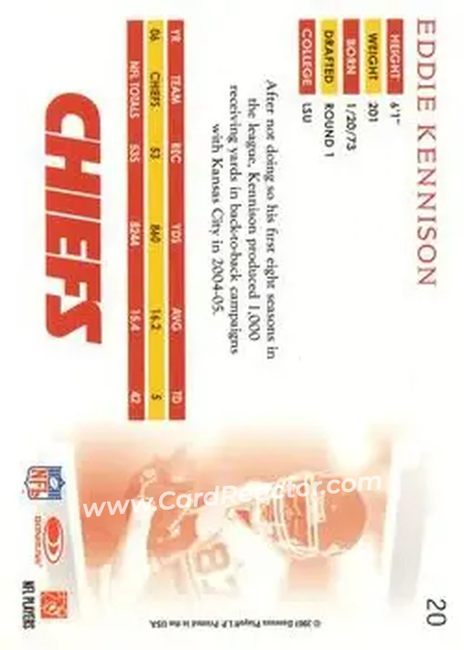 2007 Donruss Threads #20 - Eddie Kennison - Kansas City Chiefs - Back