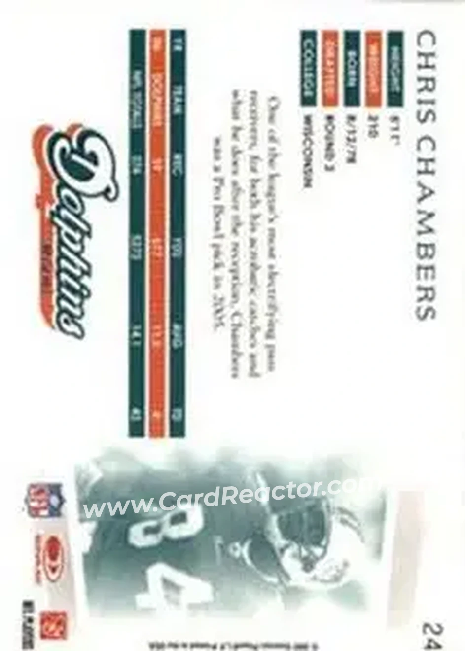2007 Donruss Threads #24 - Chris Chambers - Miami Dolphins - Back