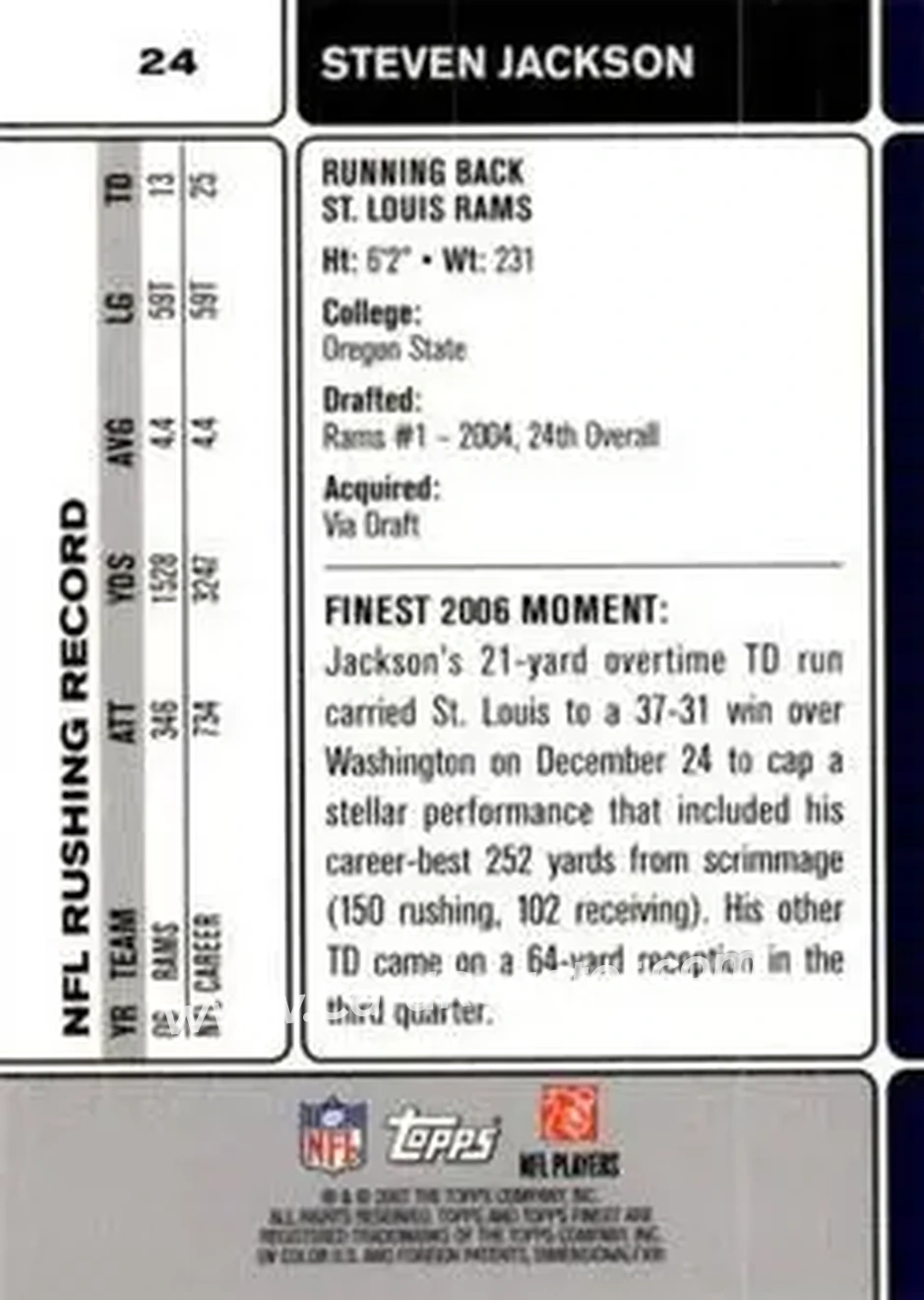 2007 Finest #24 - Steven Jackson - St. Louis Rams - Back