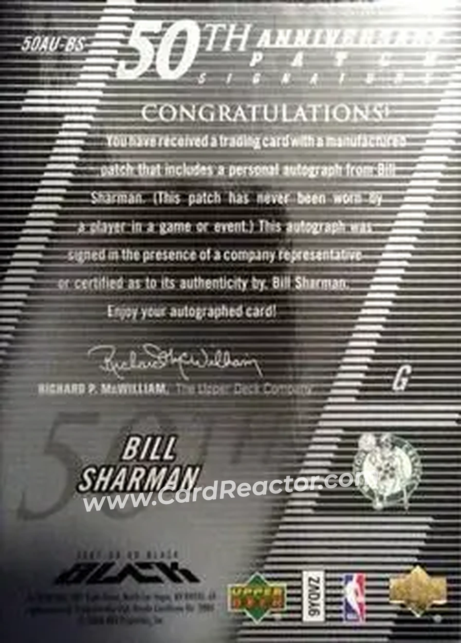 2007-08 UD Black - 50th Anniversary Autographs #50AU-BS - Bill Sharman - Boston Celtics - Back