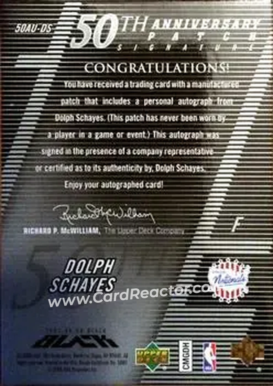 2007-08 UD Black - 50th Anniversary Autographs #50AU-DS - Dolph Schayes - Syracuse Nationals - Back
