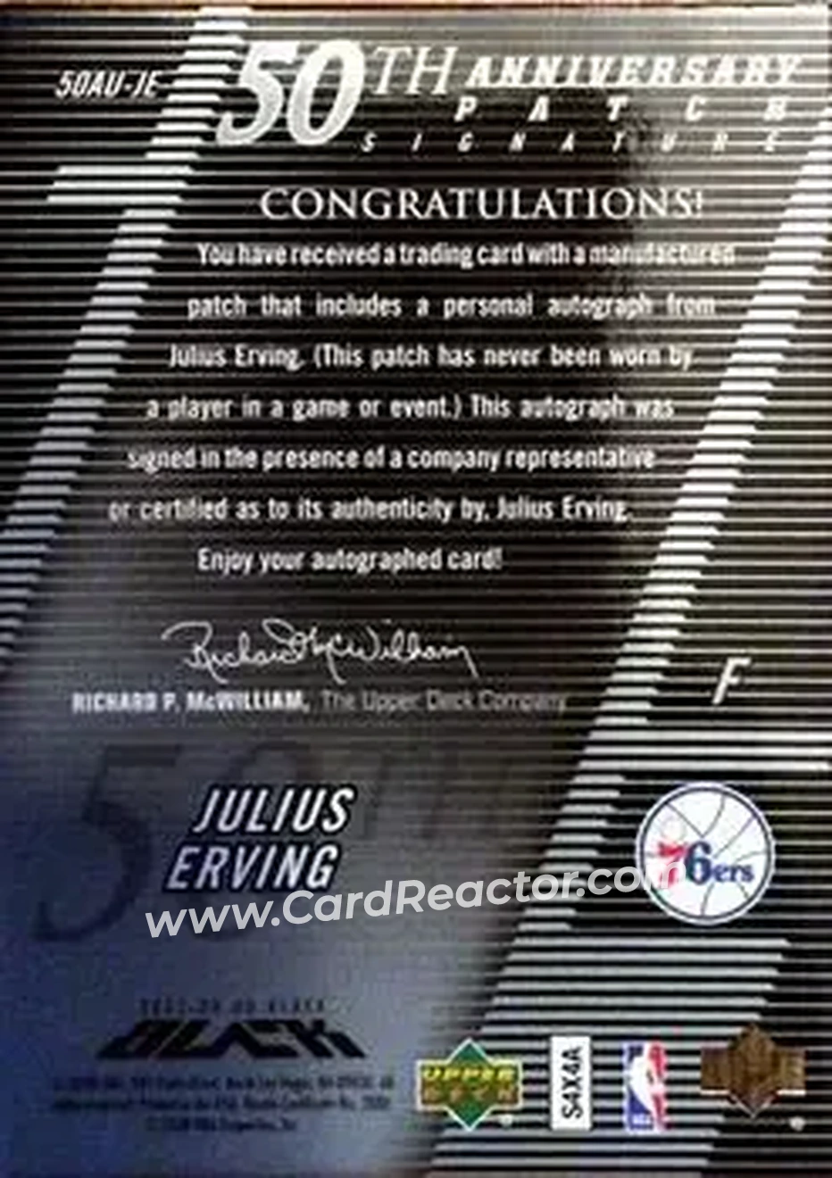 2007-08 UD Black - 50th Anniversary Autographs #50AU-JE - Julius Erving - Philadelphia 76ers - Back