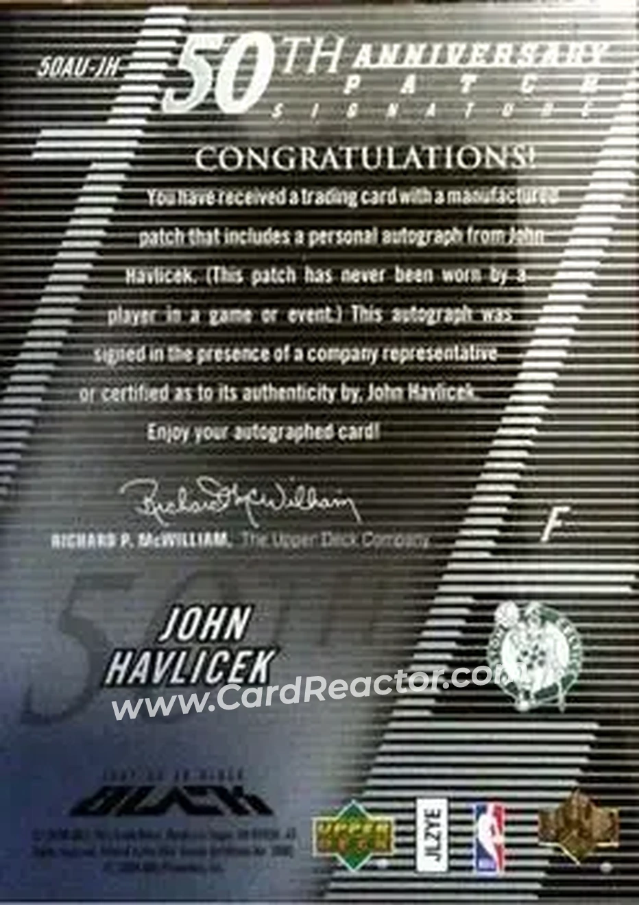 2007-08 UD Black - 50th Anniversary Autographs #50AU-JH - John Havlicek - Boston Celtics - Back 2007-08 UD Black - 50th Anniversary Autographs #50AU-JH - John Havlicek - Boston Celtics - Back