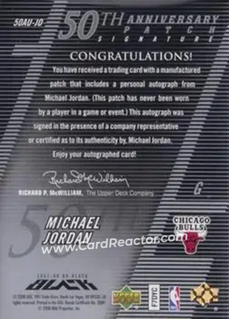 2007-08 UD Black - 50th Anniversary Autographs #50AU-JO - Michael Jordan - Chicago Bulls - Back