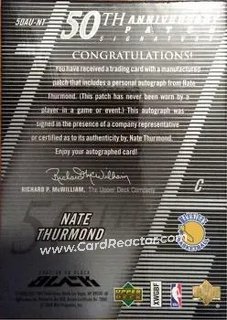 2007-08 UD Black - 50th Anniversary Autographs #50AU-NT - Nate Thurmond - Golden State Warriors - Back