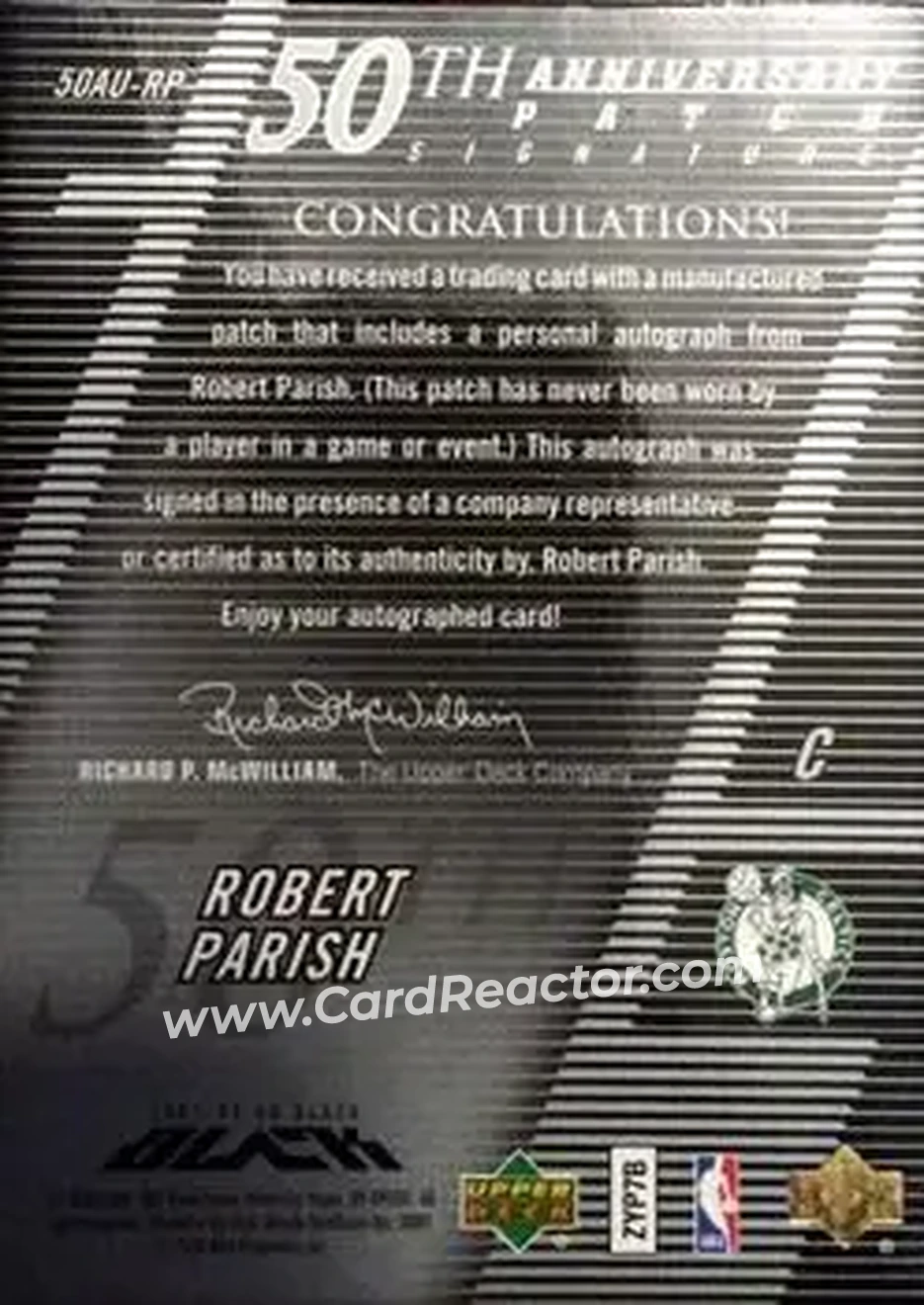 2007-08 UD Black - 50th Anniversary Autographs #50AU-RP - Robert Parish - Boston Celtics - Back