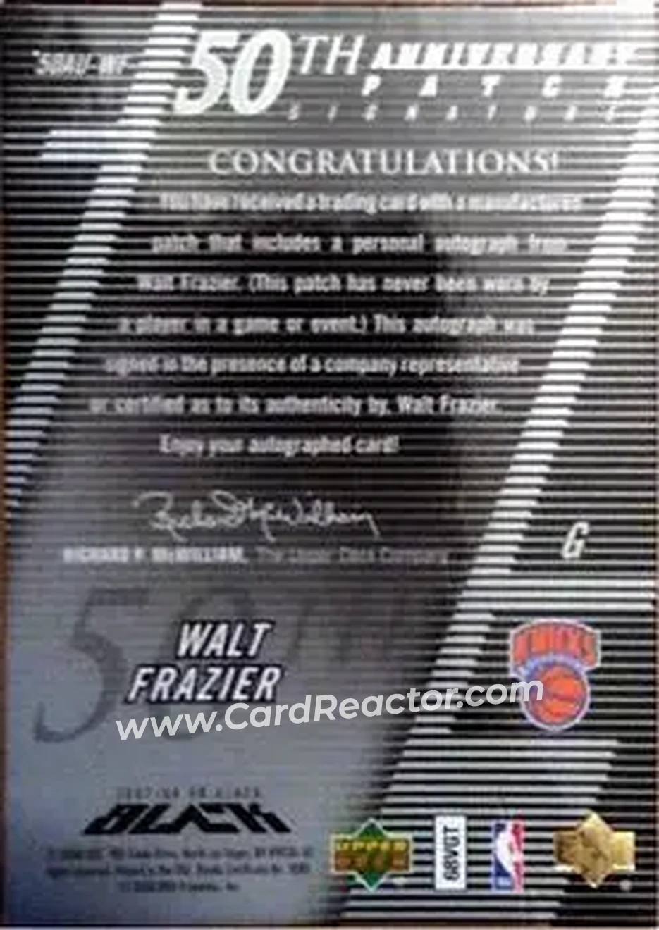 2007-08 UD Black - 50th Anniversary Autographs #50AU-WF - Walt Frazier - New York Knicks - Back 2007-08 UD Black - 50th Anniversary Autographs #50AU-WF - Walt Frazier - New York Knicks - Back