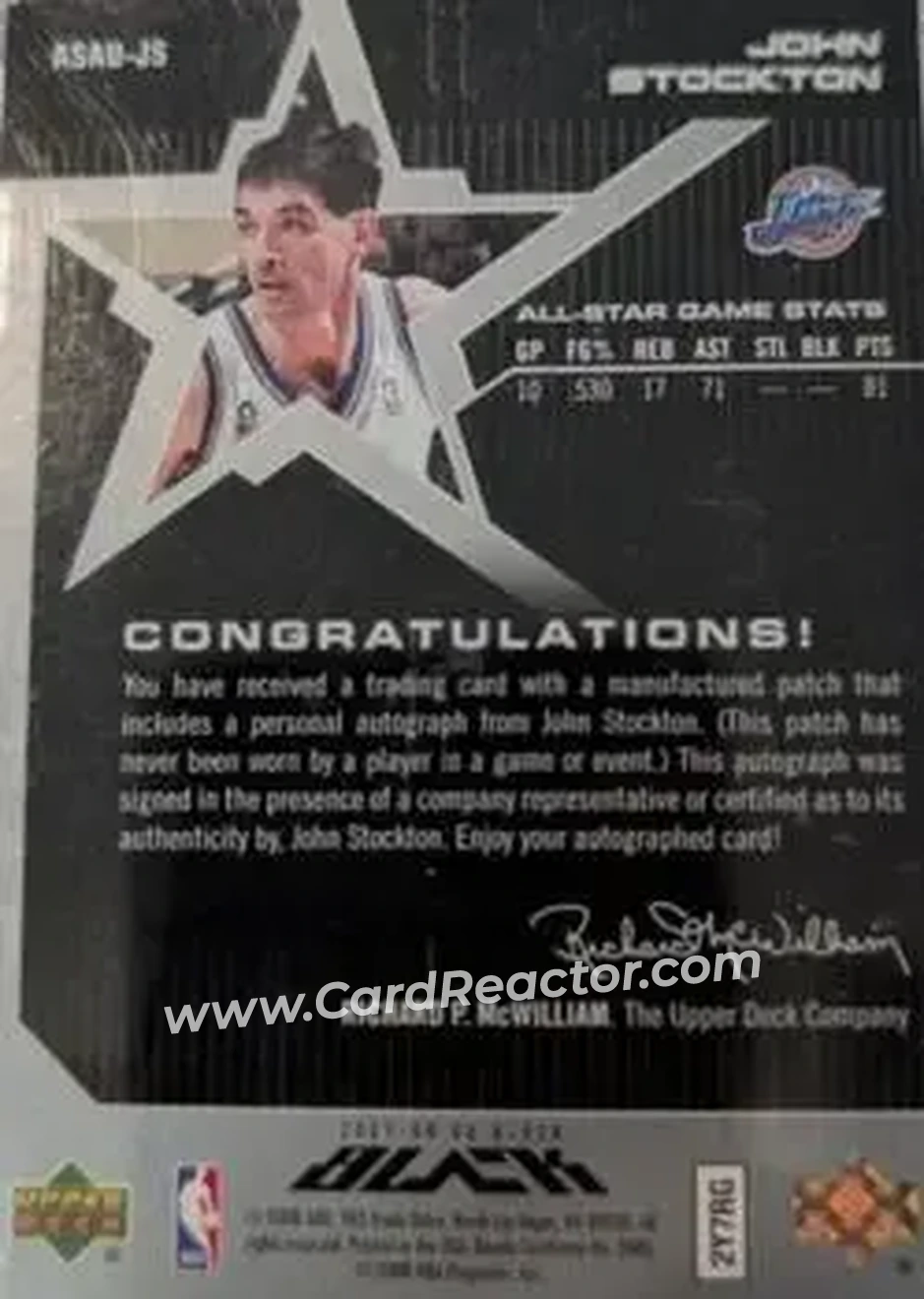 2007-08 UD Black - All-Star Autographs #ASAU-JS - John Stockton - Utah Jazz - Back