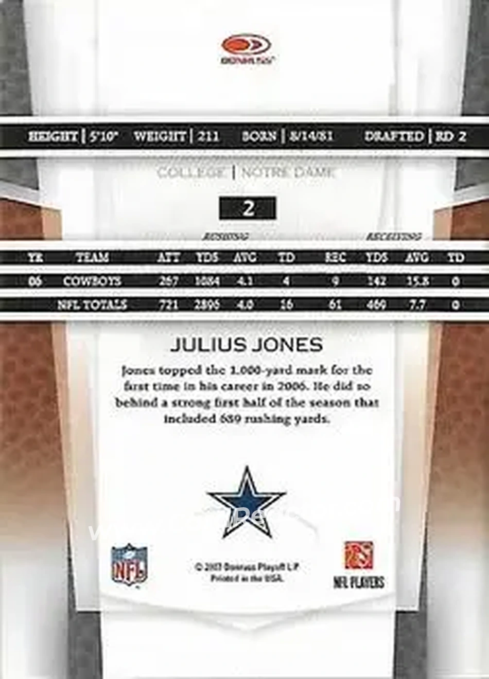 2007 Leaf Certified Materials #2 - Julius Jones - Dallas Cowboys - Back