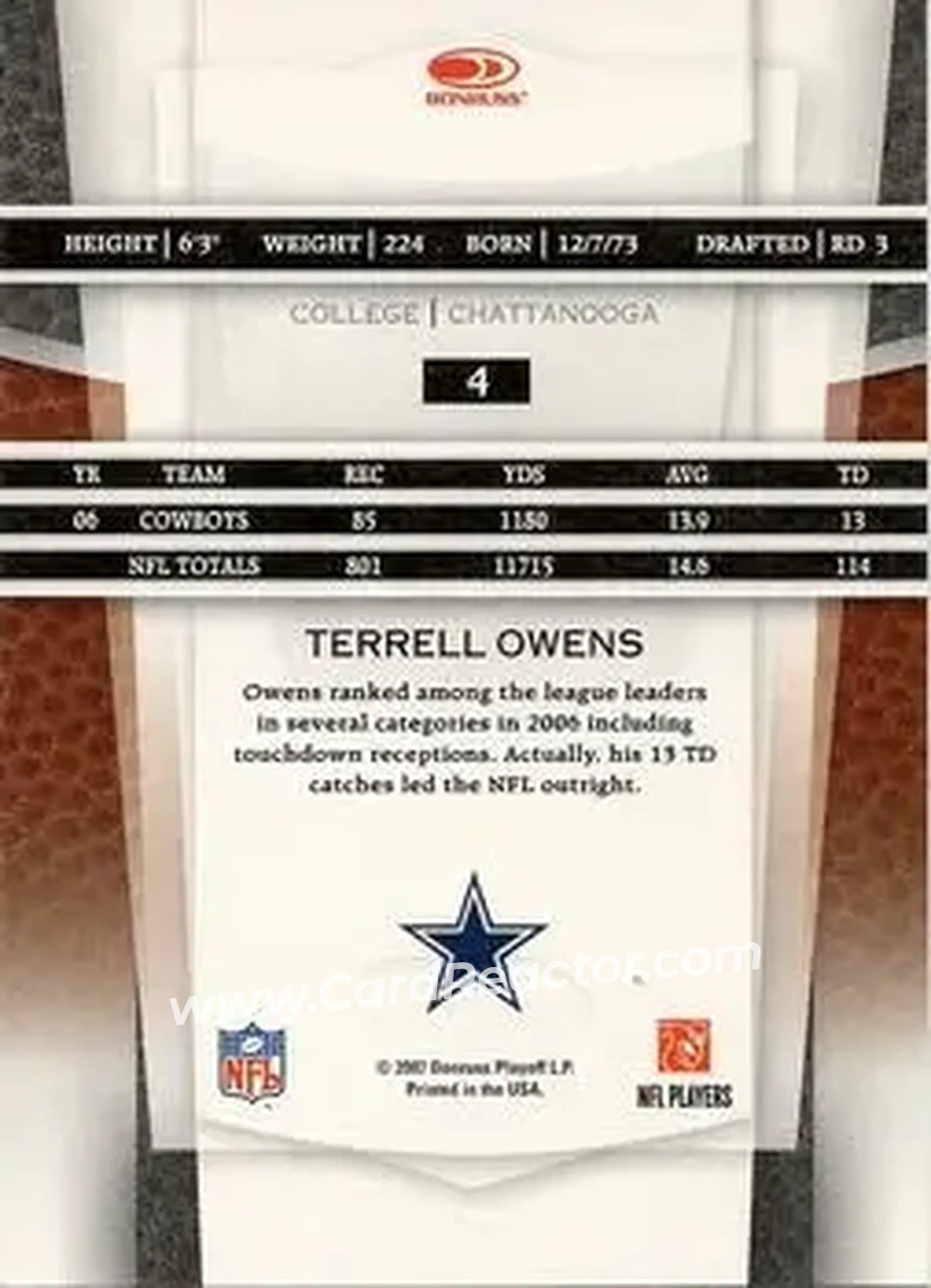 2007 Leaf Certified Materials #4 - Terrell Owens - Dallas Cowboys - Back