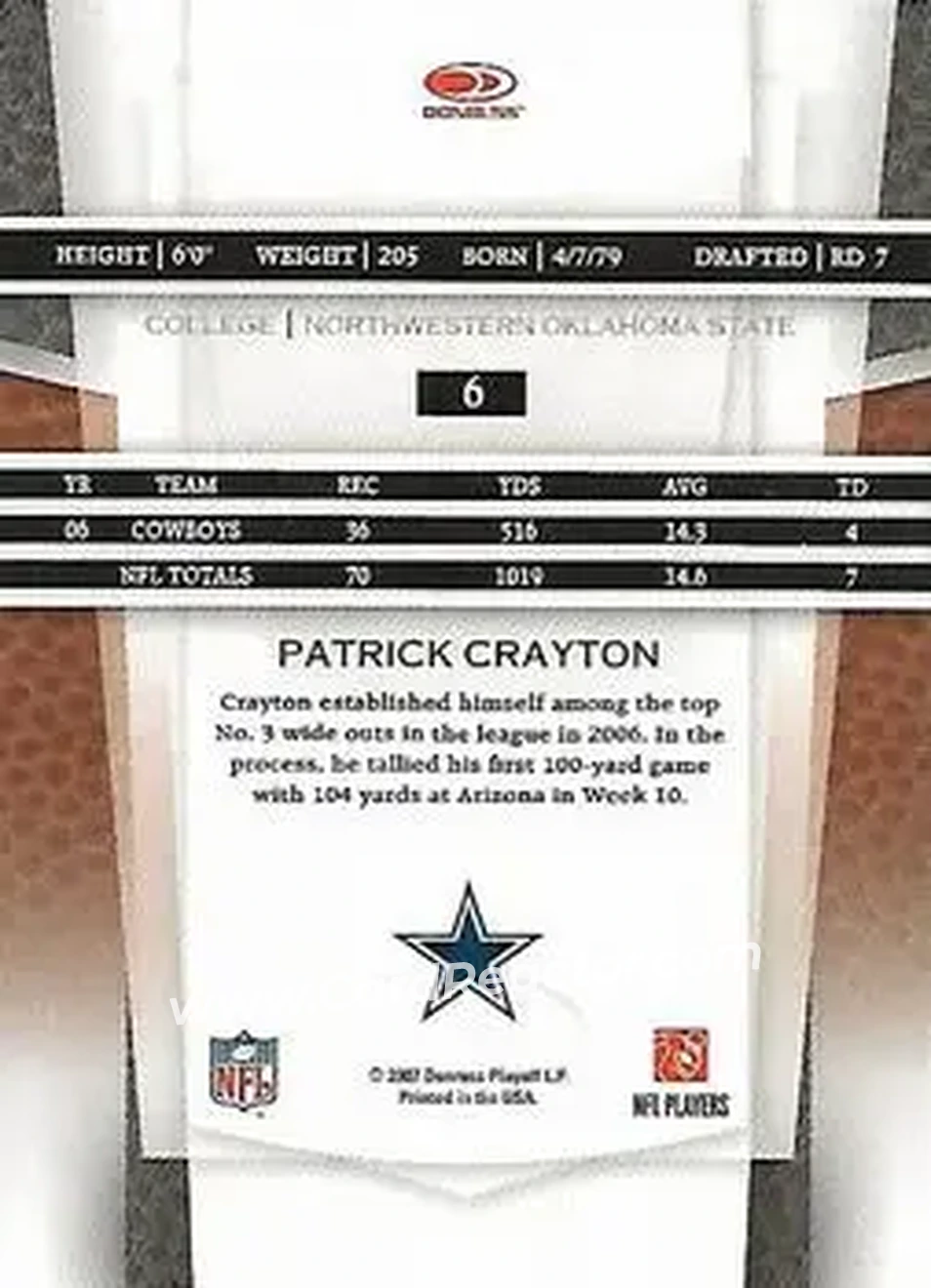 2007 Leaf Certified Materials #6 - Patrick Crayton - Dallas Cowboys - Back 2007 Leaf Certified Materials #6 - Patrick Crayton - Dallas Cowboys - Back