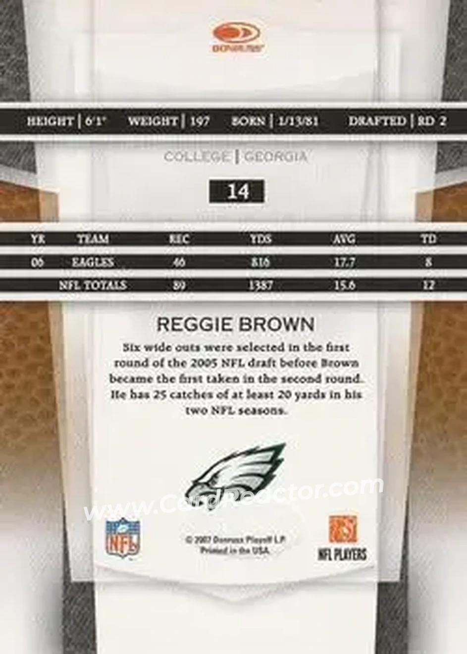 2007 Leaf Certified Materials #14 - Reggie Brown - Philadelphia Eagles - Back