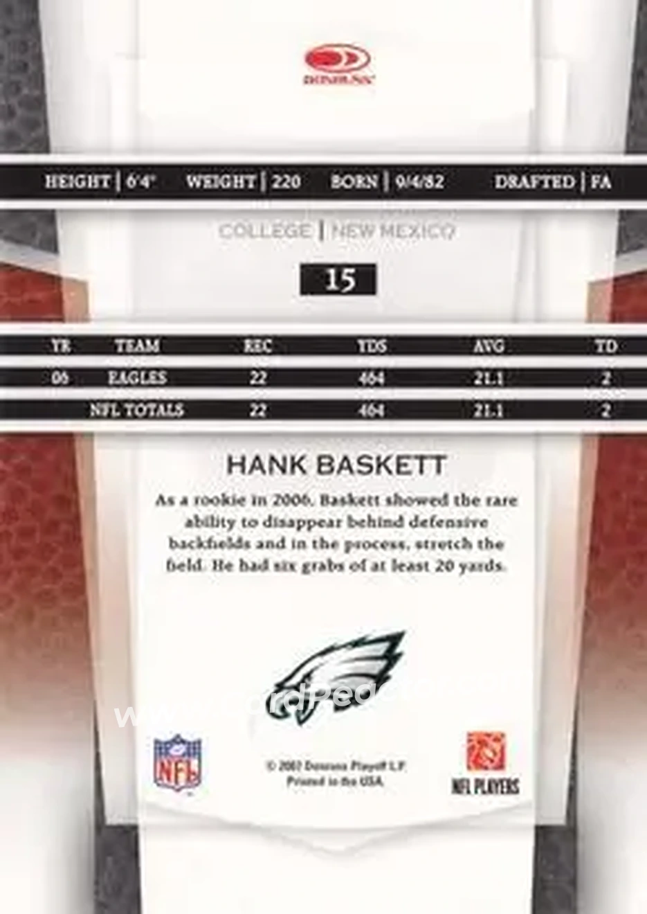 2007 Leaf Certified Materials #15 - Hank Baskett - Philadelphia Eagles - Back 2007 Leaf Certified Materials #15 - Hank Baskett - Philadelphia Eagles - Back