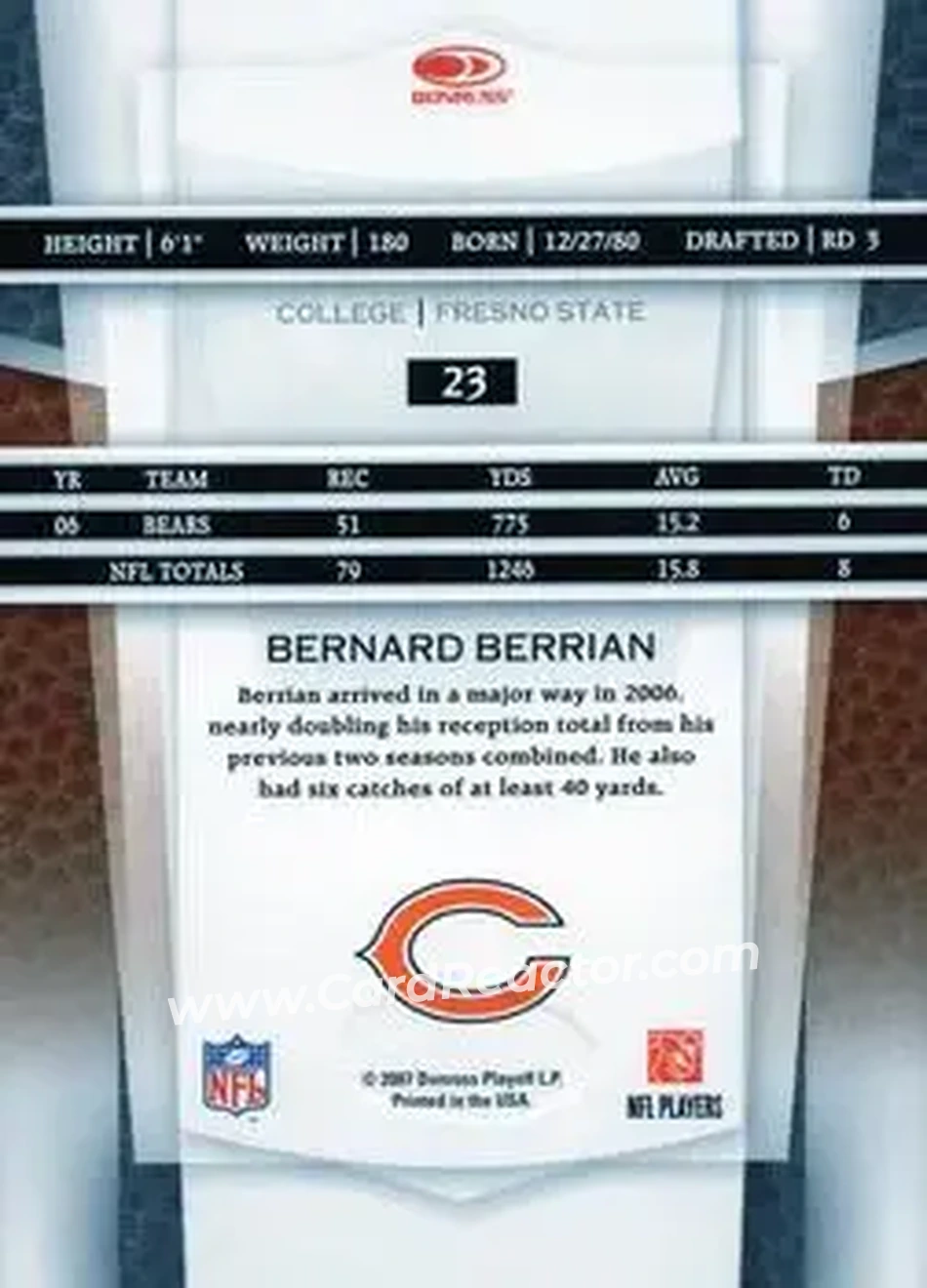 2007 Leaf Certified Materials #23 - Bernard Berrian - Chicago Bears - Back