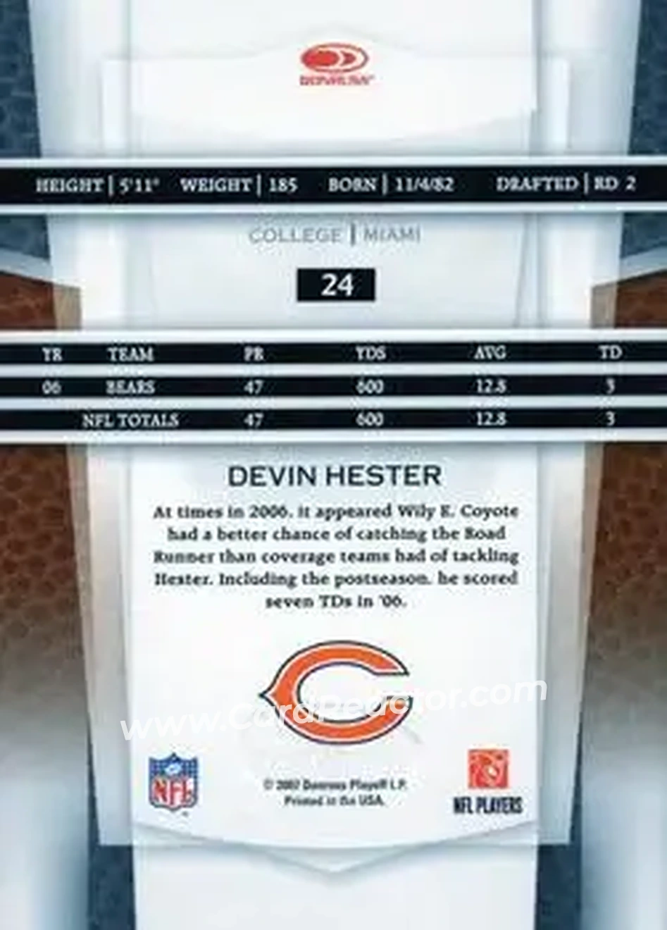 2007 Leaf Certified Materials #24 - Devin Hester - Chicago Bears - Back